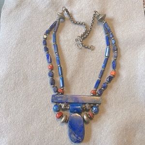 Beautiful Lapis and Coral Beaded Necklace